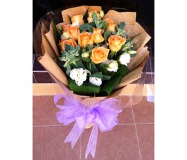 F17 12 ORANGE ROSES WITH GREENS